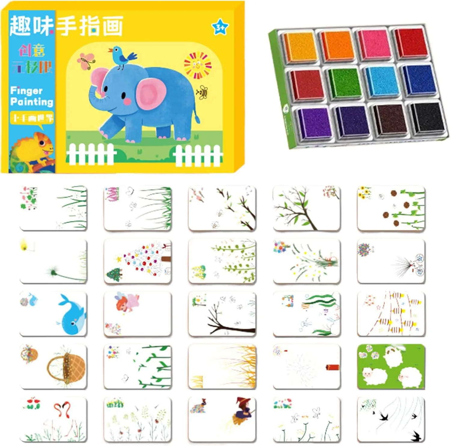 Sponge Finger Painting Kit - Washable Stamping Ink Pads,Drawing Supplies Pottery Craft Supplies Decoration School Classroom Home Party Children Toddler
