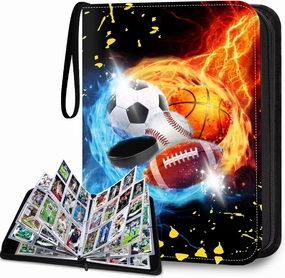 Sports Card Binder 9-Pocket, Trading Card Album Fits 900 Cards With 50 Removable Sleeves, Zipper Collectible Holder Organizer for Baseball, Football Cards