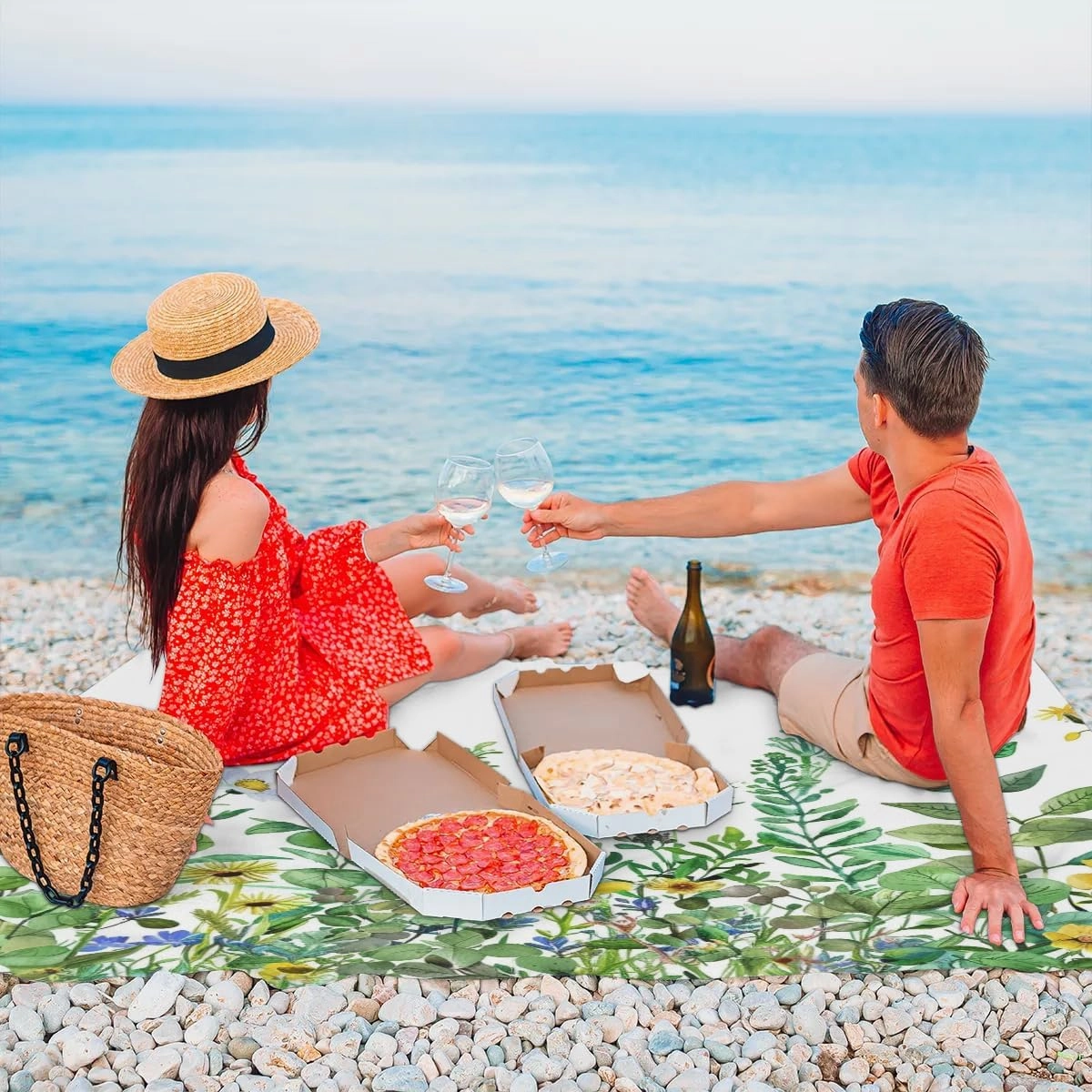 Spring Summer Beach Blanket, Sandproof Beach Mat, Adults Waterproof Quick Drying Sand Free Mat with 4 x Ground Spikes for Outdoor Travel Camping Hiking, Colorful Wildflower