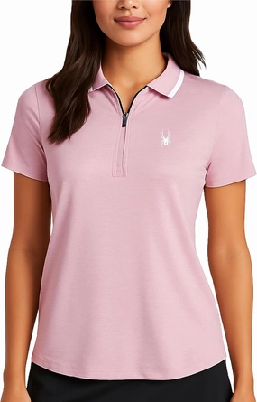 Spyder Womens Golf Shirt - Quarter Zip Golf Polo Tennis Top, UPF 30  Sun Protect Moisture Wicking Polo Shirts for Women