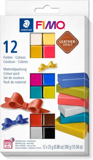STAEDTLER 8013 C12-2 FIMO Leather-Effect Oven Hardening Modelling Clay - Assorted Colours (Pack of 12 x 25 g Half Blocks)