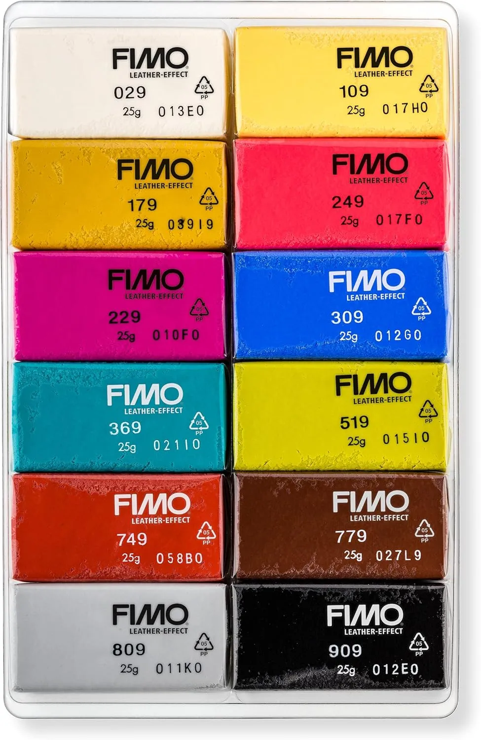 STAEDTLER 8013 C12-2 FIMO Leather-Effect Oven Hardening Modelling Clay - Assorted Colours (Pack of 12 x 25 g Half Blocks)