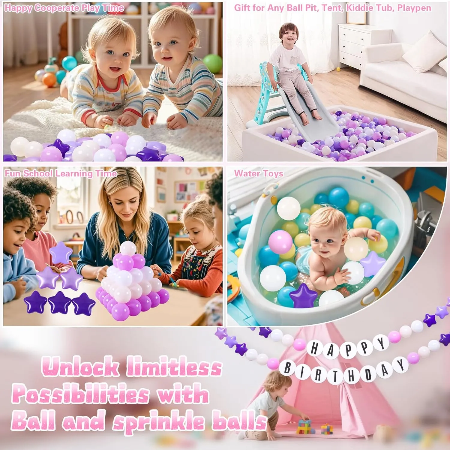 Star Ball Pit Balls for Toddlers Ball Pits, 50 100 200 500 1000 Ball Pit Ball Star Shapes for Kids, Boys Girls Bounce House, Play Tent, Baby Pool, Party Decoration.