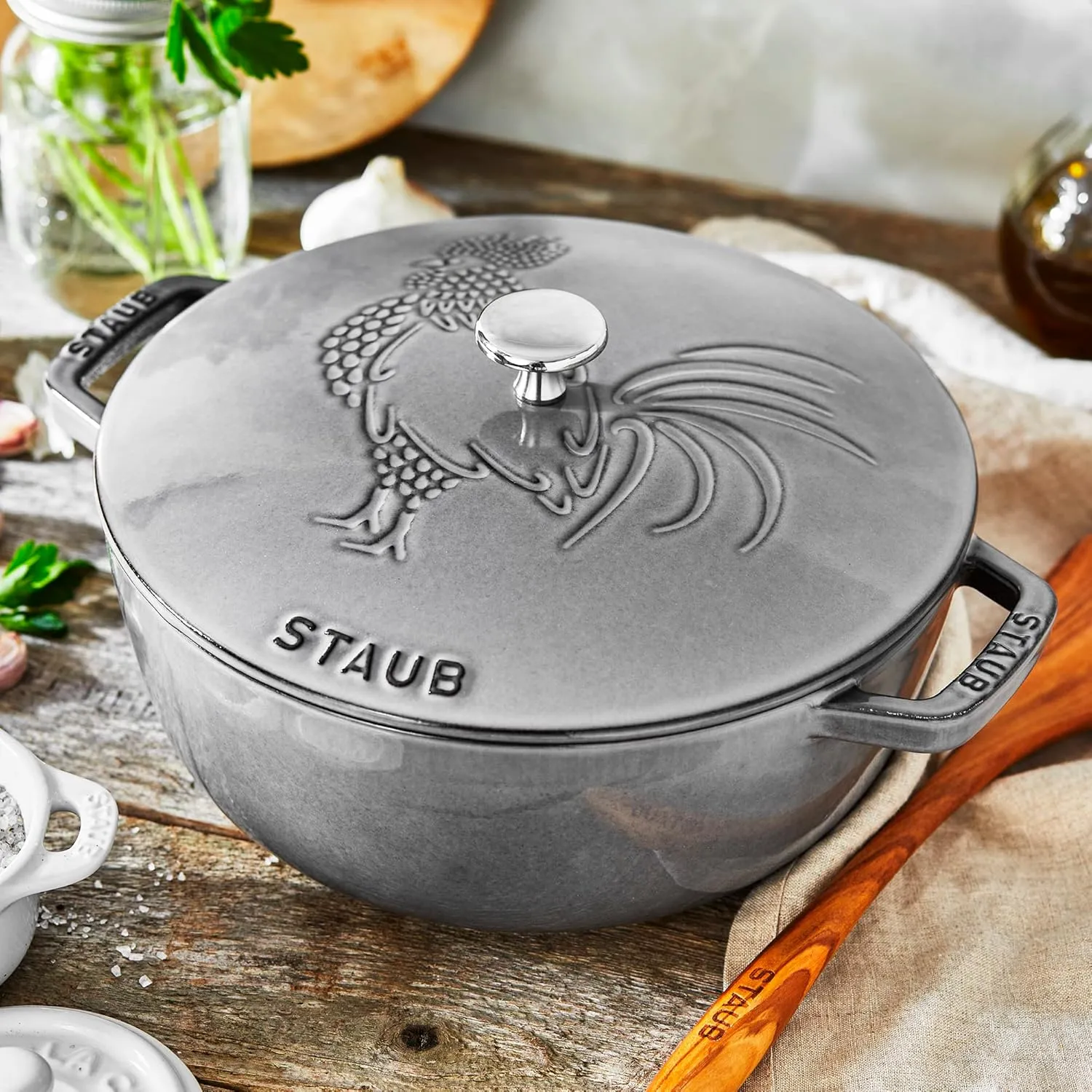 Staub Cast Iron 3.75-qt Essential French Oven Rooster - Graphite Grey, Made in France