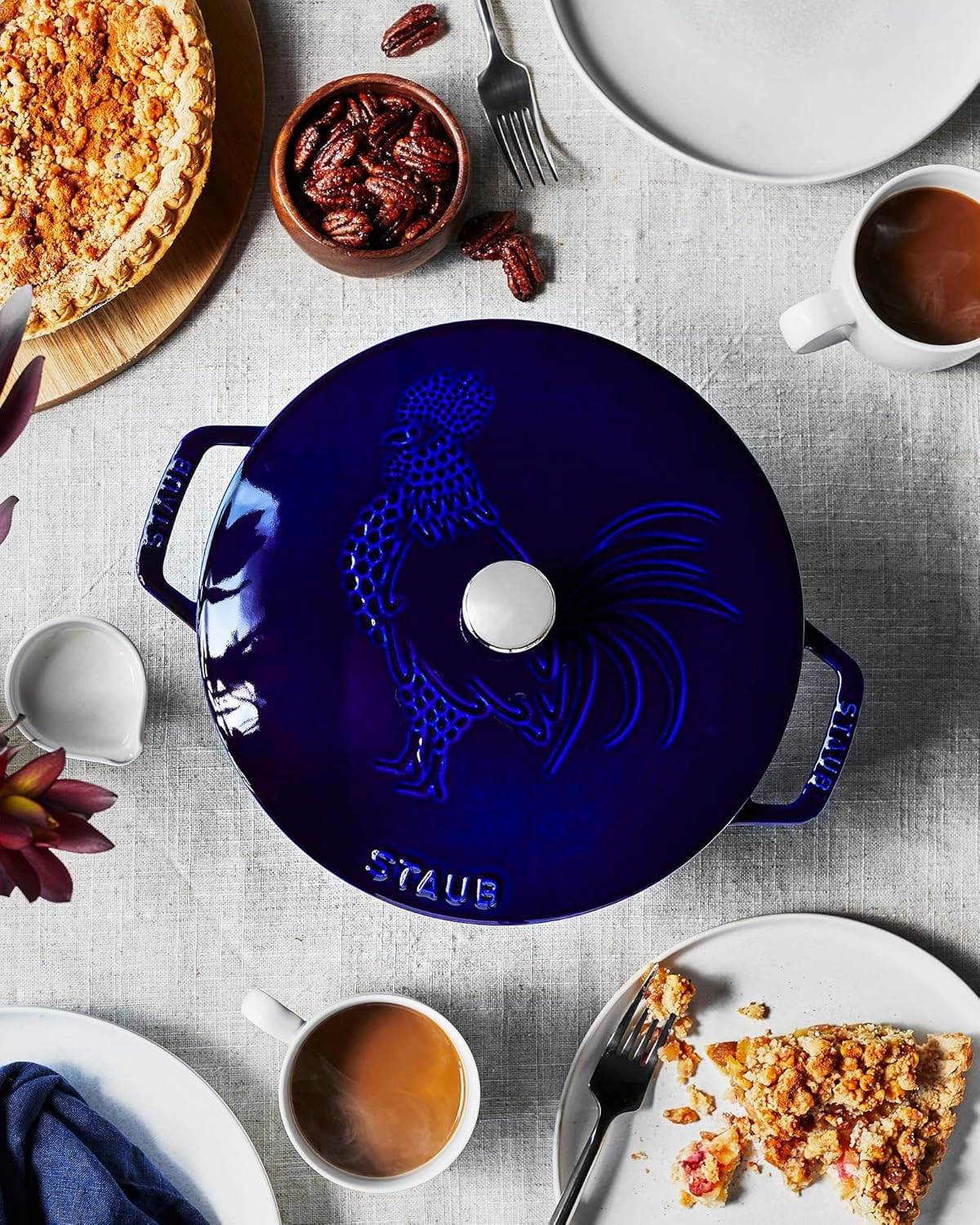 Staub Cast Iron 3.75-qt Essential French Oven Rooster - Dark Blue, Made in France