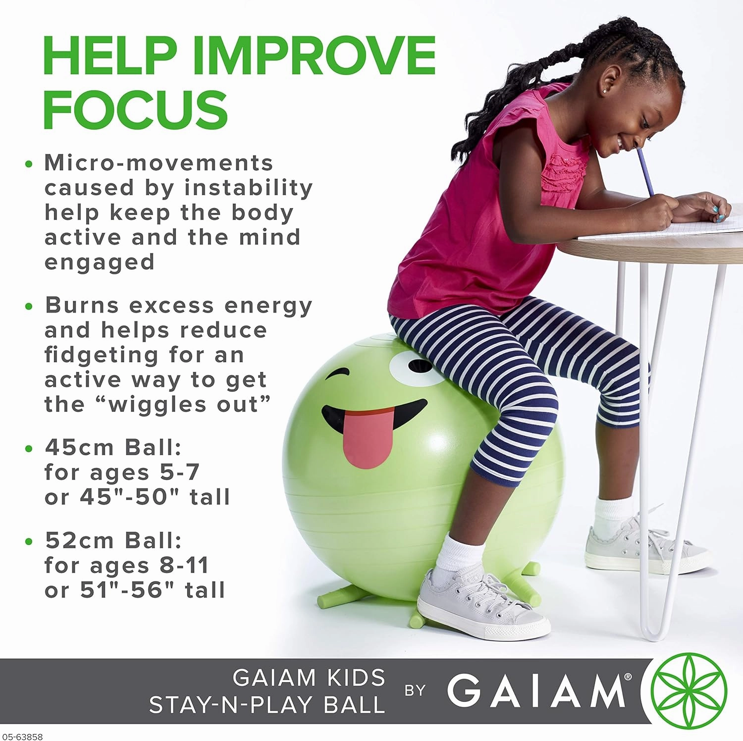 Stay-N-Play Children's Balance Ball - Flexible School Chair Active Classroom Desk Alternative Seating Built-In Stay-Put Soft Stability Legs, Includes Air Pump