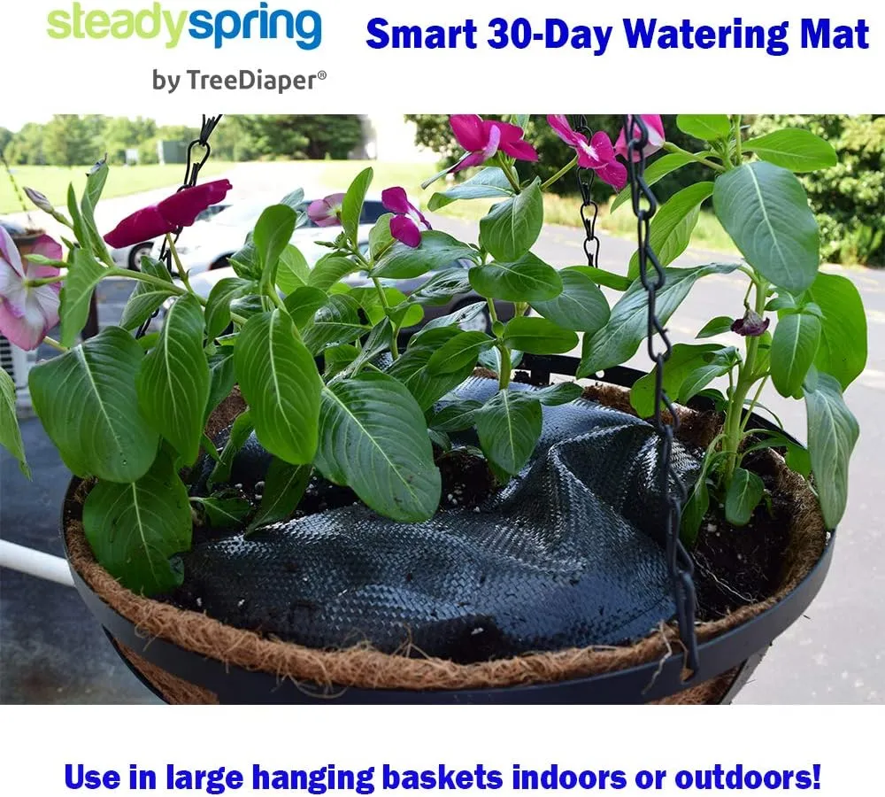 SteadySpring(R) Smart 30 Day Watering Mat Auto Refills with Rain for Tomato Plants, Peppers, Veggies, Perennials, Annuals in 1-2 Gallon Containers or with a 7 in to 10 in Root Ball (1)