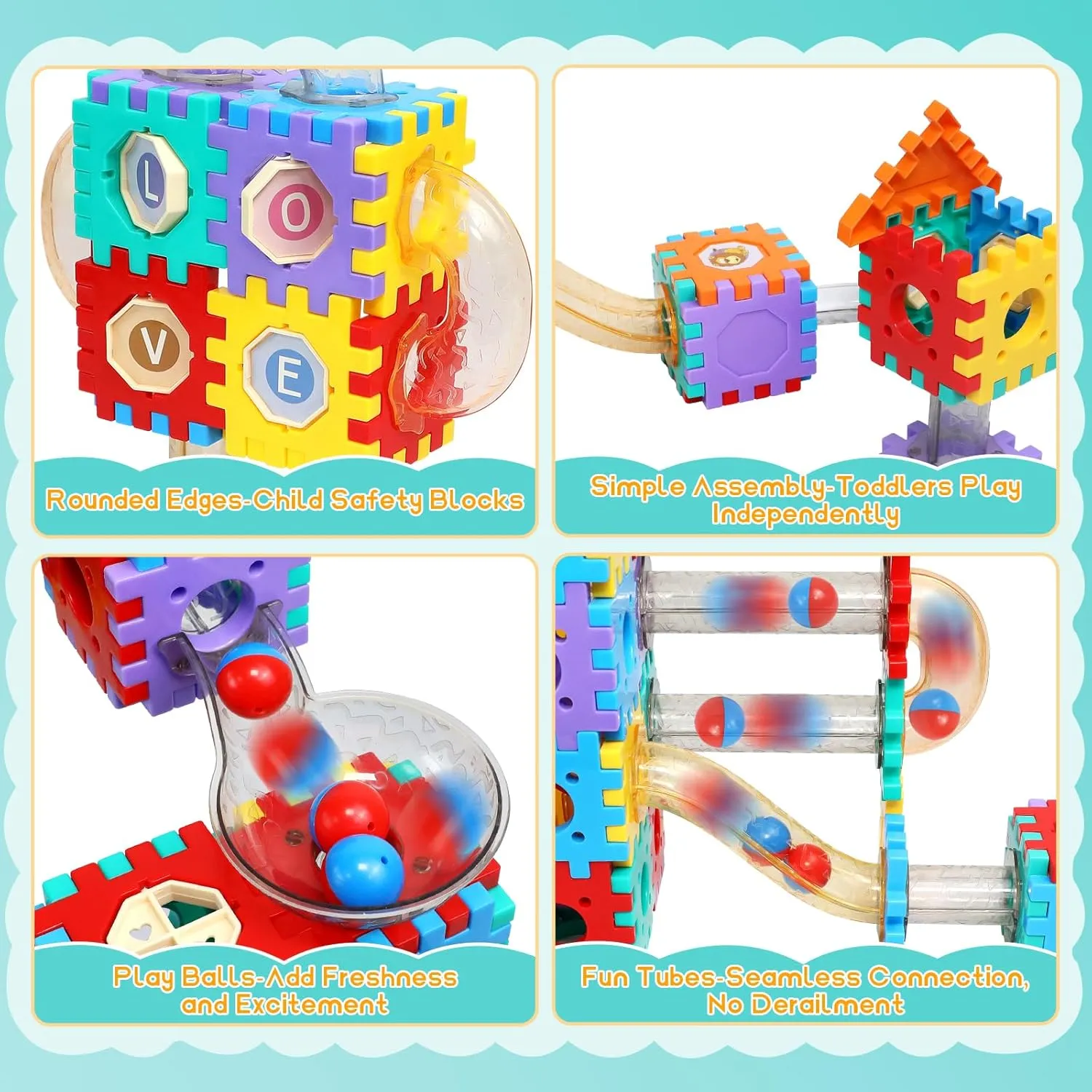 STEM Building Toy, AOSITE 234PCS Marbles Run Track Blocks Boys Girls Gift, Educational Race Track Construction for 3 4 5 6 7 8  Years, Creative Building Marbles Games Birthday Present & Learning Toy