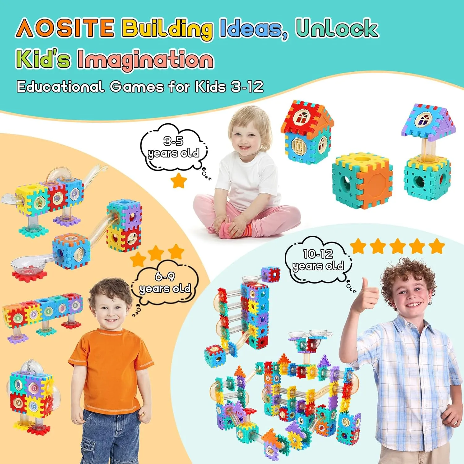 STEM Building Toy, AOSITE 234PCS Marbles Run Track Blocks Boys Girls Gift, Educational Race Track Construction for 3 4 5 6 7 8  Years, Creative Building Marbles Games Birthday Present & Learning Toy