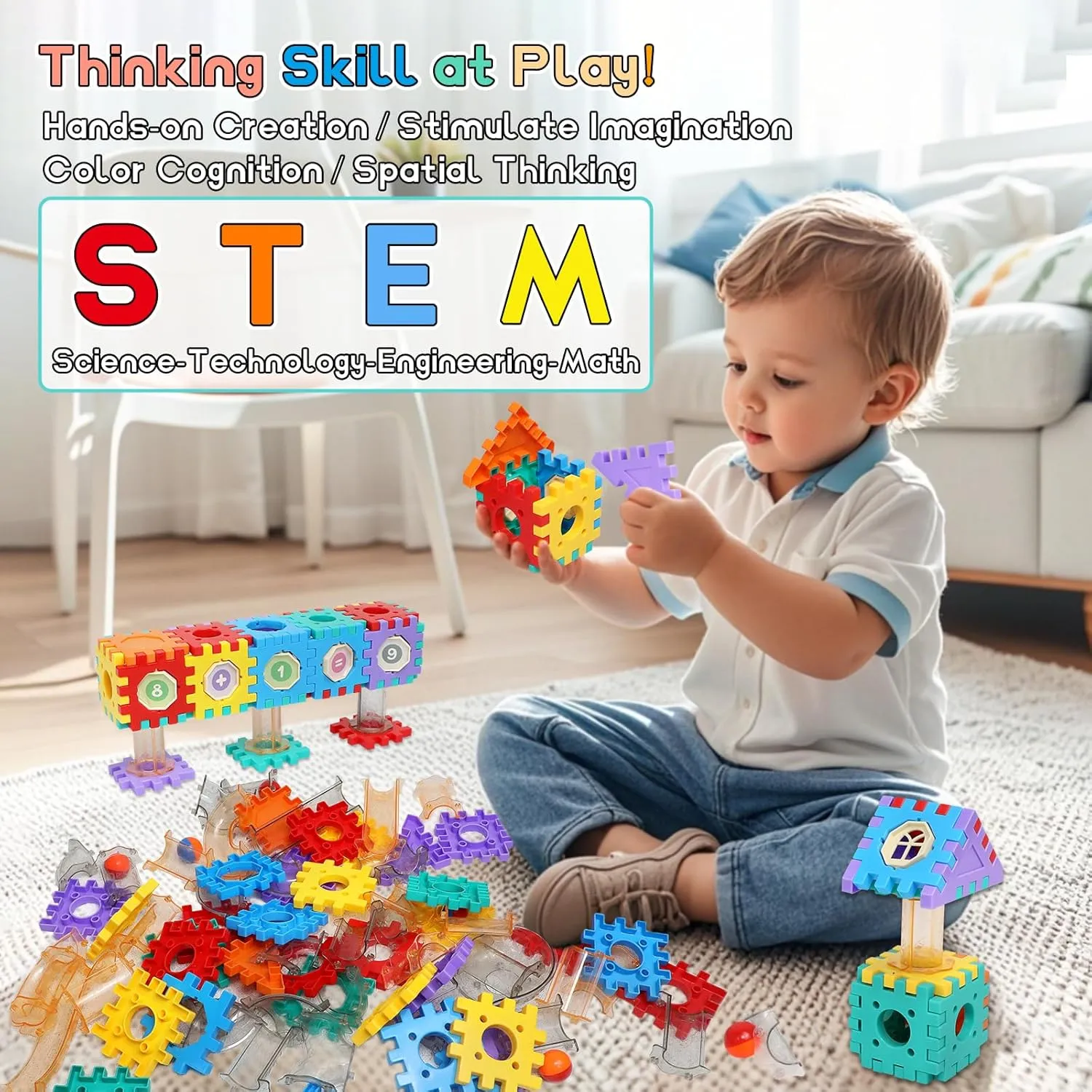STEM Building Toy, AOSITE 234PCS Marbles Run Track Blocks Boys Girls Gift, Educational Race Track Construction for 3 4 5 6 7 8  Years, Creative Building Marbles Games Birthday Present & Learning Toy