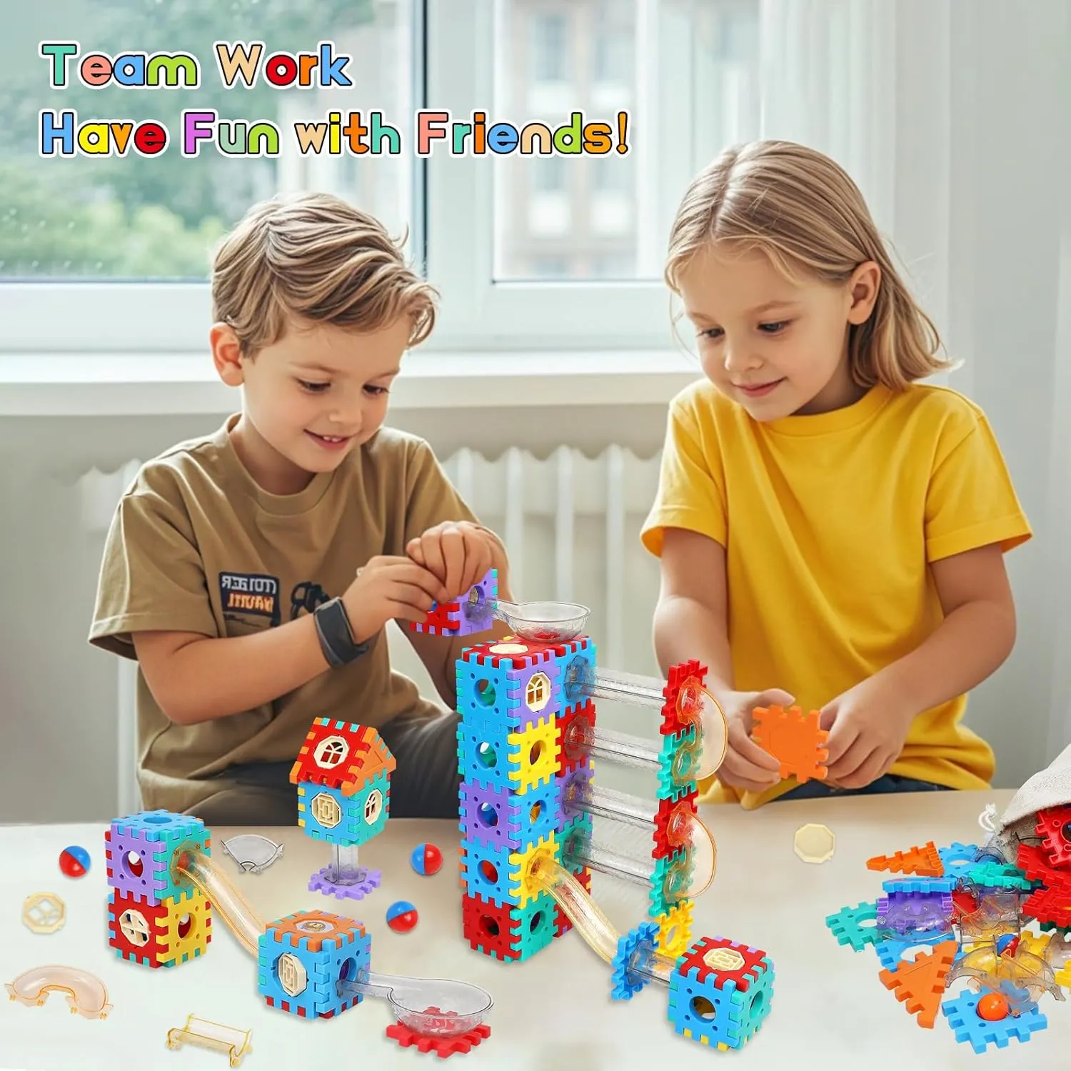 STEM Building Toy, AOSITE 234PCS Marbles Run Track Blocks Boys Girls Gift, Educational Race Track Construction for 3 4 5 6 7 8  Years, Creative Building Marbles Games Birthday Present & Learning Toy