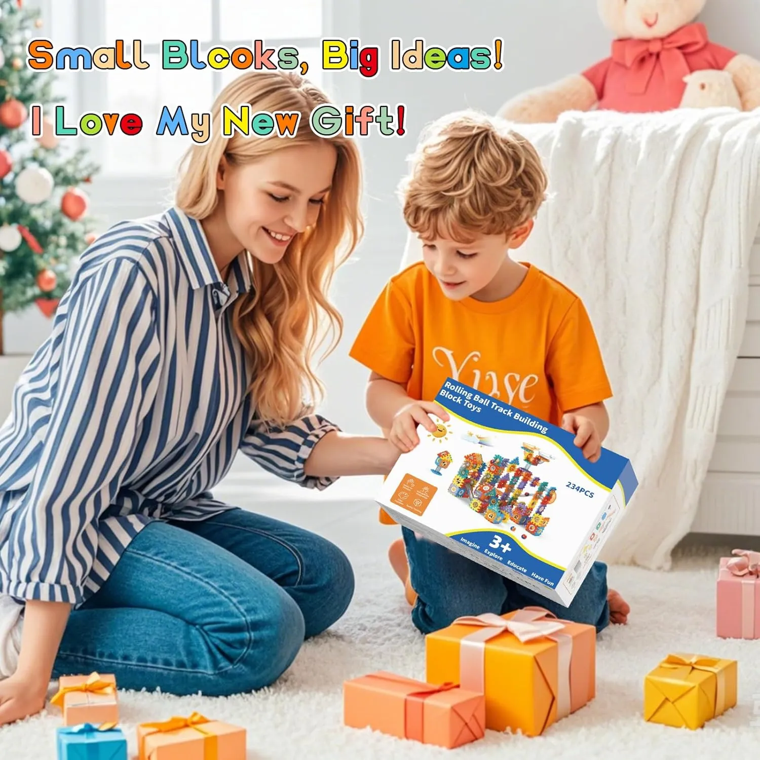 STEM Building Toy, AOSITE 234PCS Marbles Run Track Blocks Boys Girls Gift, Educational Race Track Construction for 3 4 5 6 7 8  Years, Creative Building Marbles Games Birthday Present & Learning Toy