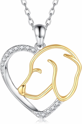 Sterling Silver Dog Necklace - Cute Heart Dogs Pendant Puppy Animal Jewelry Gifts for Women Puppy Lovers