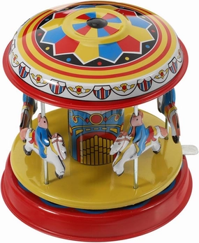 STOBOK 1Pc Tin Retro Merry-Go-Round Wind up Toy, Vintage Clockwork Carousel for Kids Play, Home Decor, Collectible Metal Toy for Bars and Clubs, 4.13 Inch