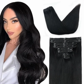 Straight Clip In Hair Extensions Real Human Hair 8Pcs Clip In Jet Black Human Hair Extensions with 18Clips Lace Weft 120g 18inch