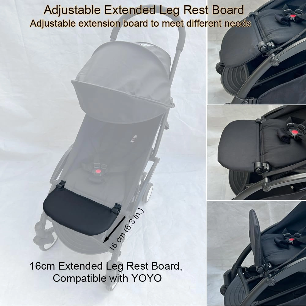 Stroller Leg Rest Compatible with Babyzen YOYO - Foldable Stroller Without Disassembly - Extend 6.2 inch Easy to Attach & Clean, Soft Fabric (Black)