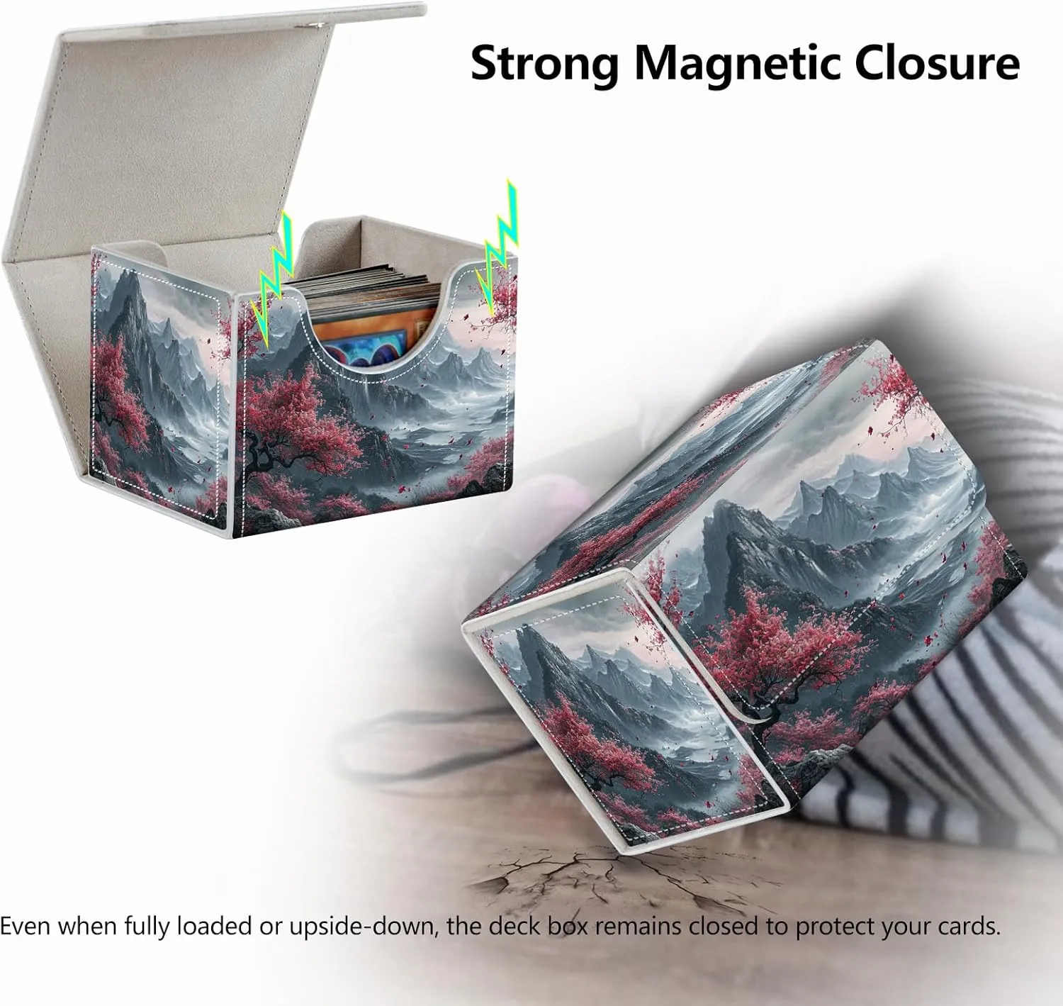 Strong Magnet Card Case Deck Box Mtg Card Box Playing Card Box Magic Deck Box Tcg Up to 200 Cards Creative Pattern Trading Card Storage Box for Collectible Card Games, Chinese Landscape Flowers