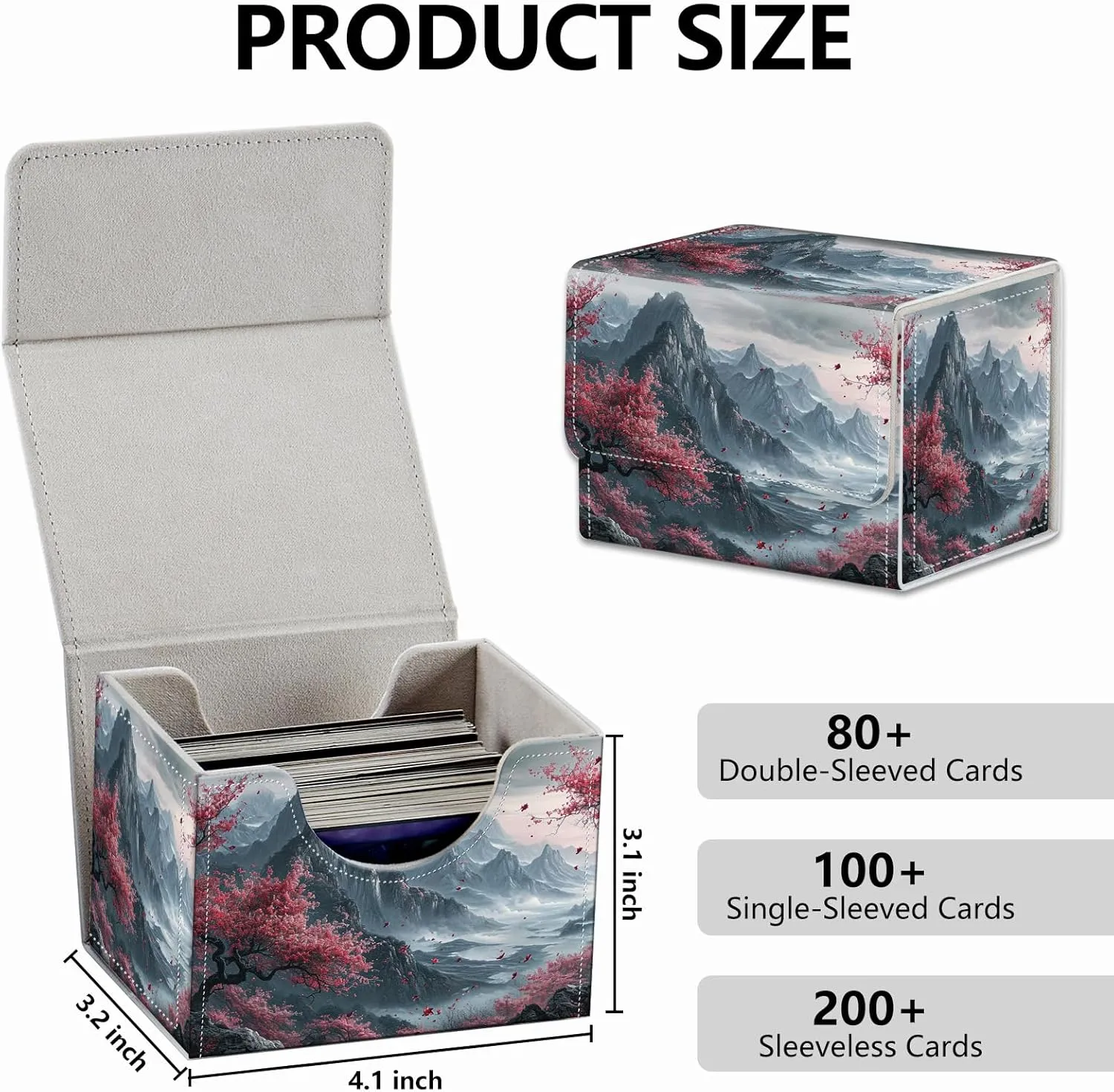 Strong Magnet Card Case Deck Box Mtg Card Box Playing Card Box Magic Deck Box Tcg Up to 200 Cards Creative Pattern Trading Card Storage Box for Collectible Card Games, Chinese Landscape Flowers