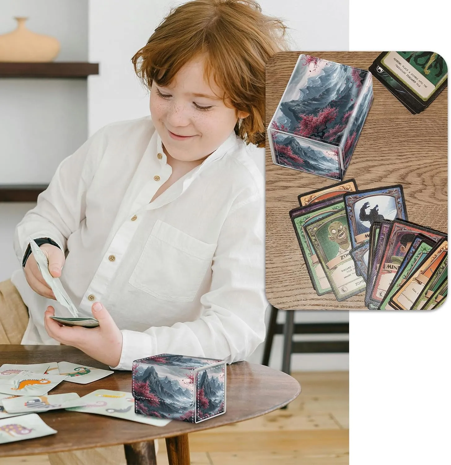 Strong Magnet Card Case Deck Box Mtg Card Box Playing Card Box Magic Deck Box Tcg Up to 200 Cards Creative Pattern Trading Card Storage Box for Collectible Card Games, Chinese Landscape Flowers