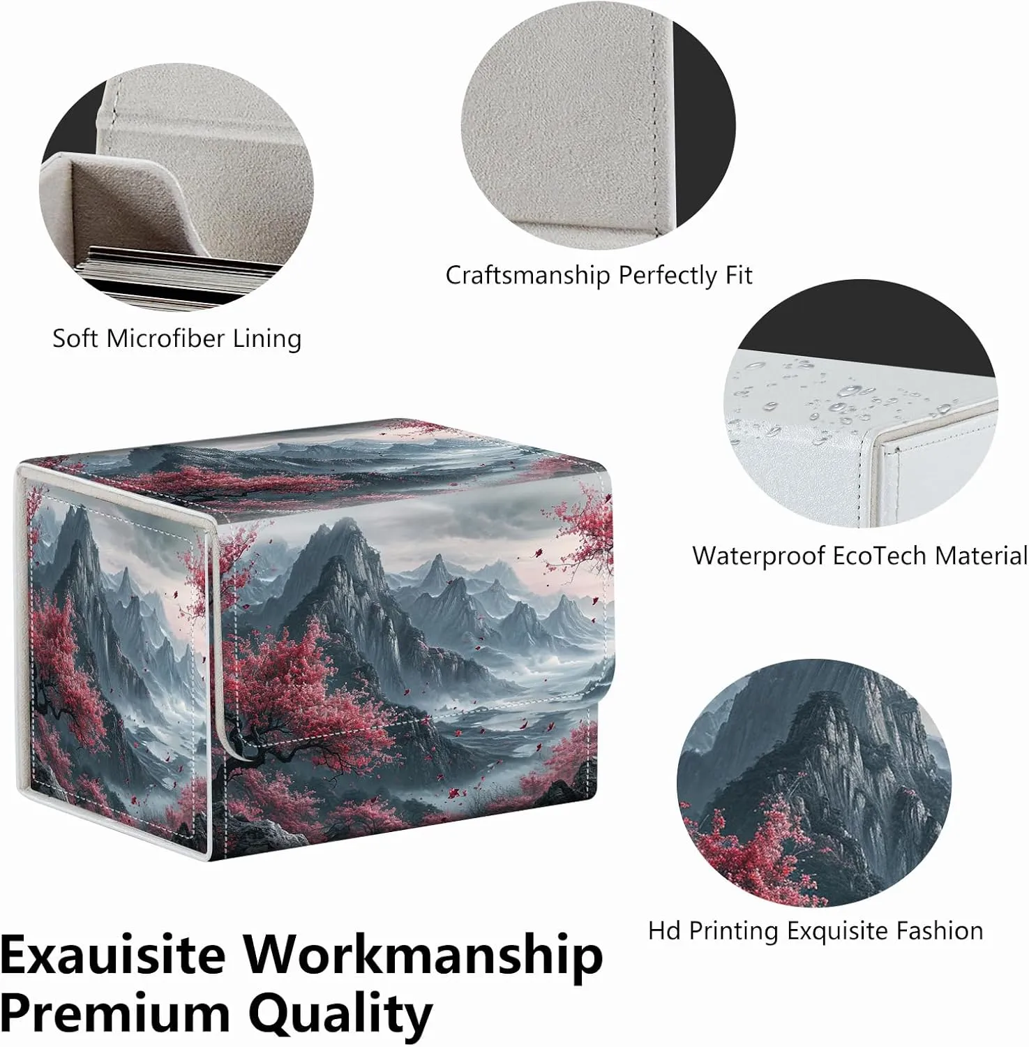 Strong Magnet Card Case Deck Box Mtg Card Box Playing Card Box Magic Deck Box Tcg Up to 200 Cards Creative Pattern Trading Card Storage Box for Collectible Card Games, Chinese Landscape Flowers