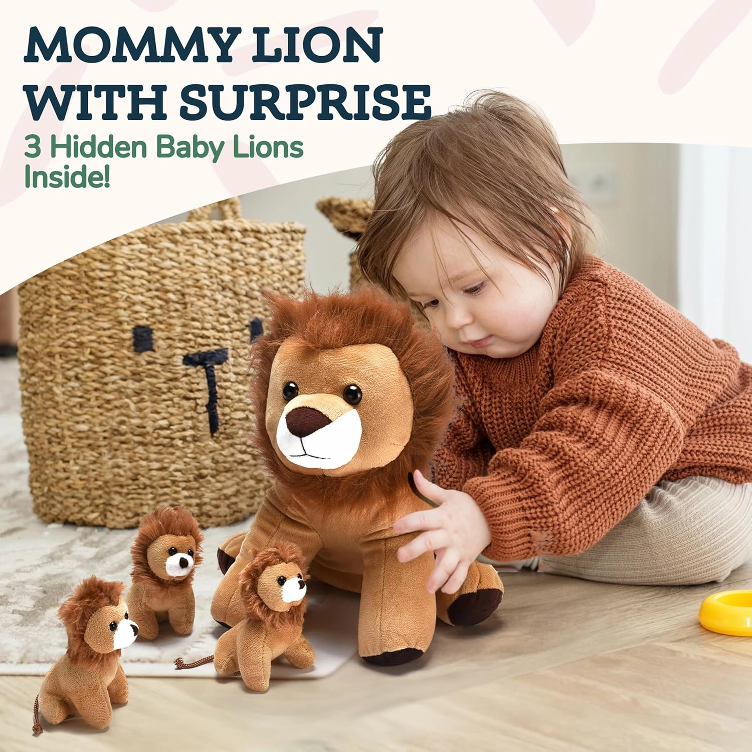 Stuffed Lion Plush - Stuffed Mommy Lion with 3 Stuffed Baby Lions Inside - Soft Stuffed and Plush Toys for Girls, Boys, Teens - Gift Surprise Matching Stuffed Animals for Kids Birthday