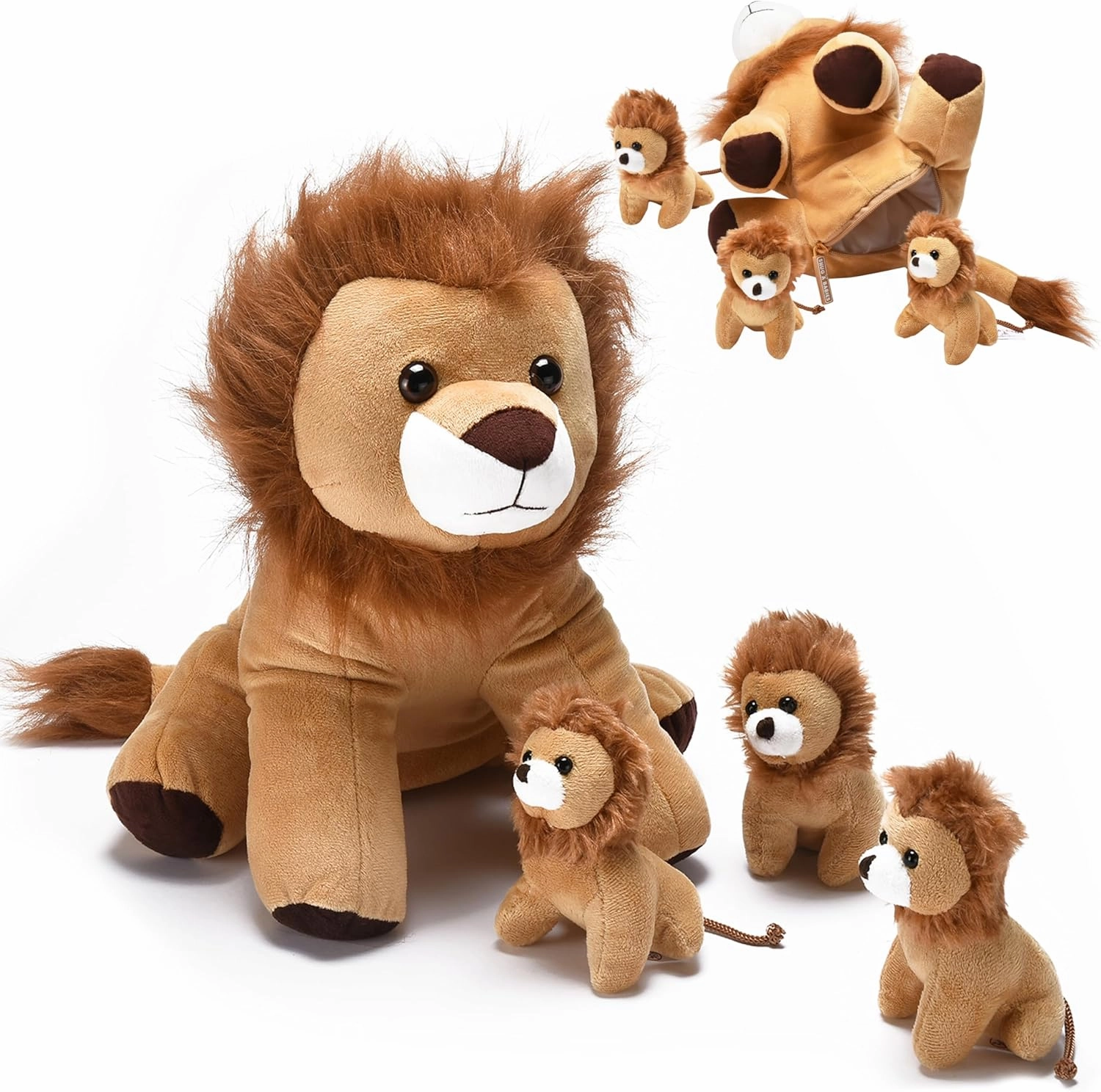 Stuffed Lion Plush - Stuffed Mommy Lion with 3 Stuffed Baby Lions Inside - Soft Stuffed and Plush Toys for Girls, Boys, Teens - Gift Surprise Matching Stuffed Animals for Kids Birthday