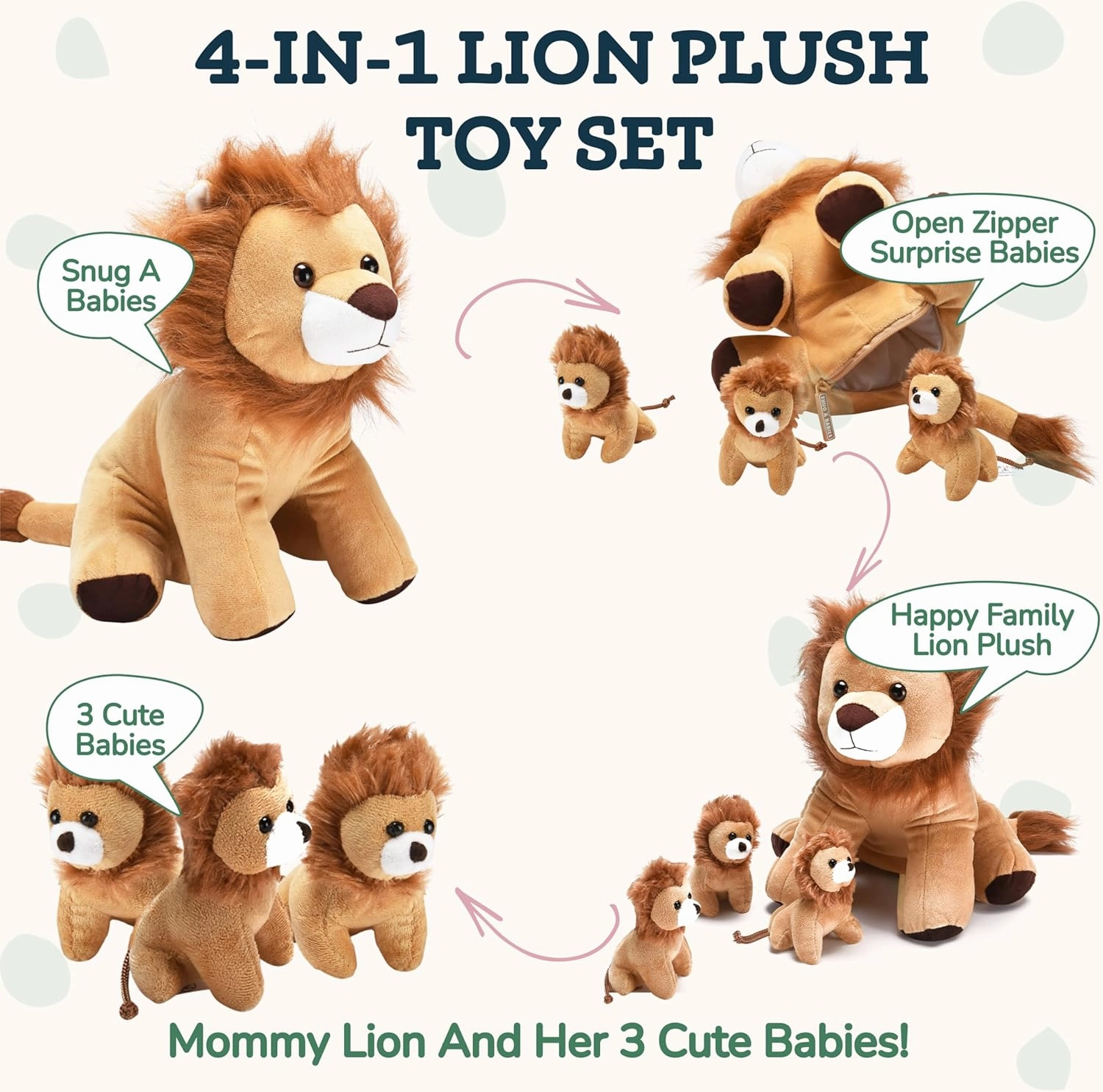 Stuffed Lion Plush - Stuffed Mommy Lion with 3 Stuffed Baby Lions Inside - Soft Stuffed and Plush Toys for Girls, Boys, Teens - Gift Surprise Matching Stuffed Animals for Kids Birthday