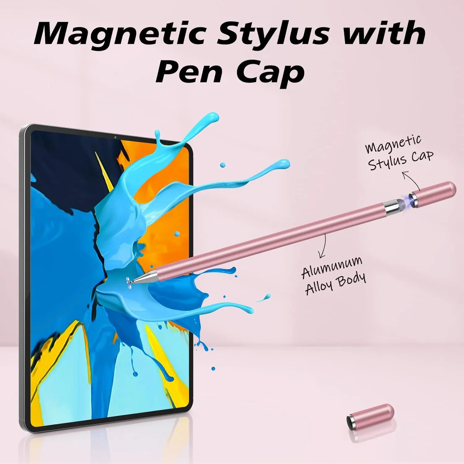 Stylus for iPad (2 Pcs), StylusHome Magnetic Disc Universal Stylus Pens Touch Screens for Apple/iPhone/Ipad pro/Mini/Air/Android/Microsoft/Surface All Capacitive Touch Screens - White/Rose Gold