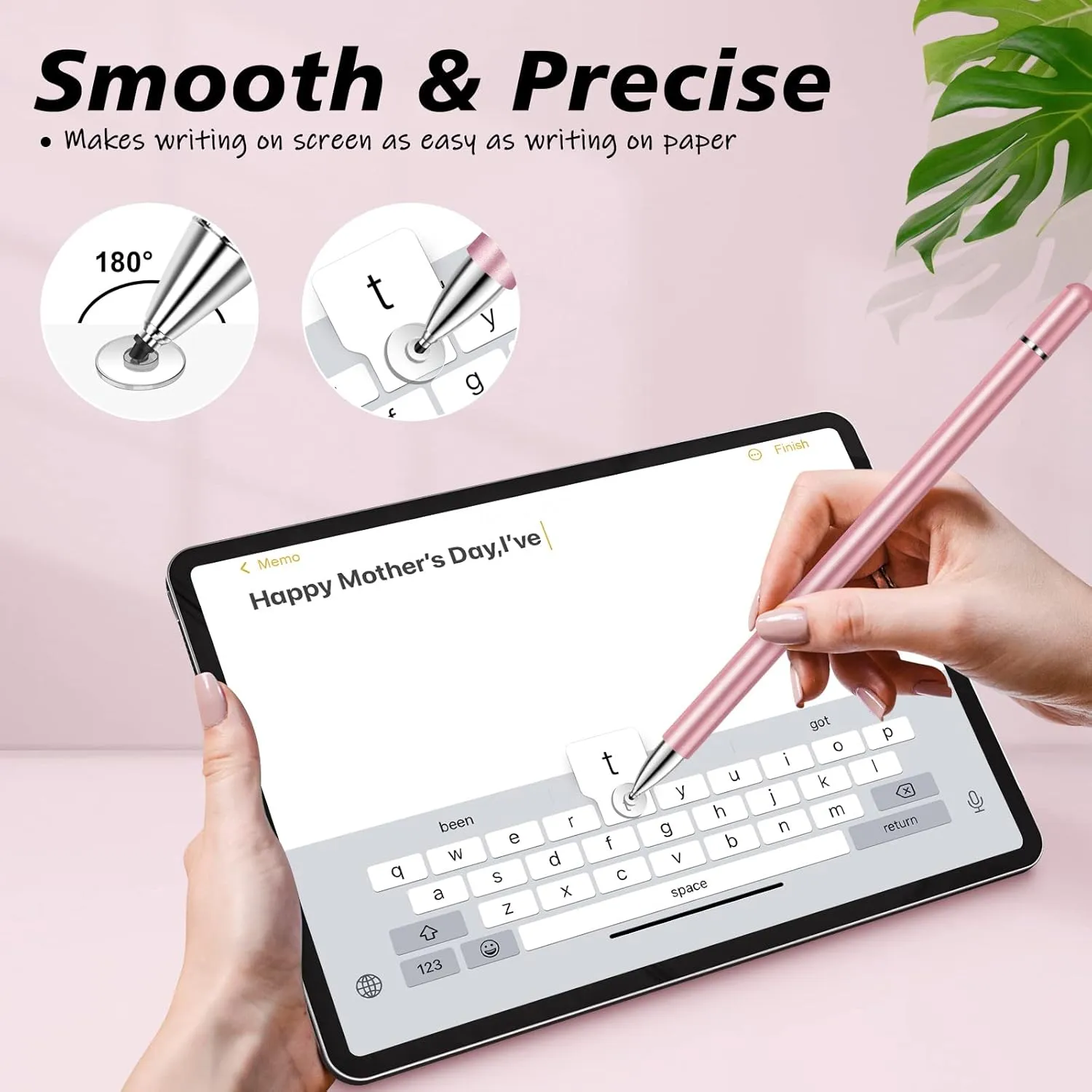 Stylus for iPad (2 Pcs), StylusHome Magnetic Disc Universal Stylus Pens Touch Screens for Apple/iPhone/Ipad pro/Mini/Air/Android/Microsoft/Surface All Capacitive Touch Screens - White/Rose Gold