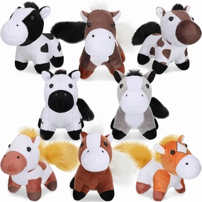 Sumind 8 Pcs Plush Pets 5 Inch Stuffed Animals Bulk Cute Assorted Plush Cats Horse Animals for Graduation Halloween Pet Party Favors Supplies Decor(Horse)