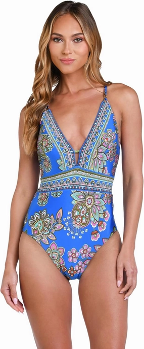 Sunshine 79 Women's Over The Shoulder Keyhole Plunge One Piece Swimsuit