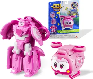 Super Wings 2-in-1 Transforming Mech Robot, 2.4" Dizzy Pet or 4.3" Mecha Mode, Transformable Toys Rescue Bots for Boys and Girls Age 3 , Gifts for Preschool Kids, Pink