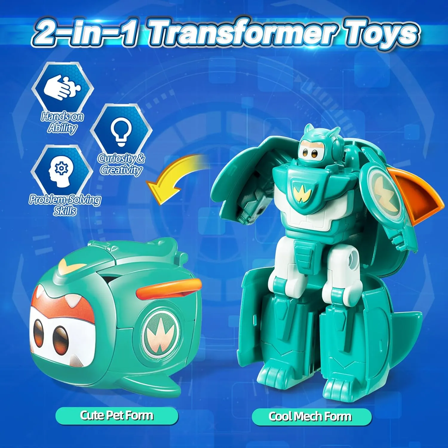 Super Wings 2-in-1 Transforming Mech Robot, 2.4" Tino Pet or 4.3" Mecha Mode, Transformable Toys Rescue Bots for Boys and Girls Age 3 , Gifts for Preschool Kids, Green