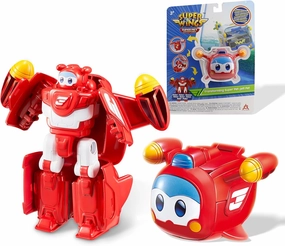 Super Wings 2-in-1 Transforming Mech Robot, 2.4" Jett Pet or 4.3" Mecha Mode, Transformable Toys Rescue Bots for Boys and Girls Age 3 , Gifts for Preschool Kids, Red