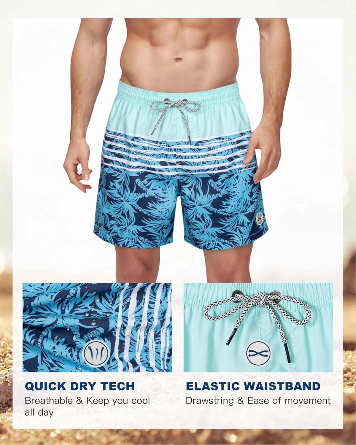 SURF CUZ Mens Swim Trunks 5 Inch Swim Shorts Quick Dry Bathing Suits for Men Beach Shorts Mesh Lining Swimming Trunks