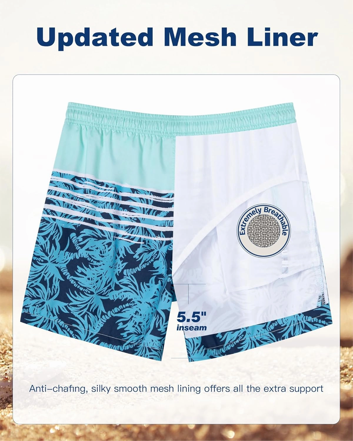 SURF CUZ Mens Swim Trunks 5 Inch Swim Shorts Quick Dry Bathing Suits for Men Beach Shorts Mesh Lining Swimming Trunks