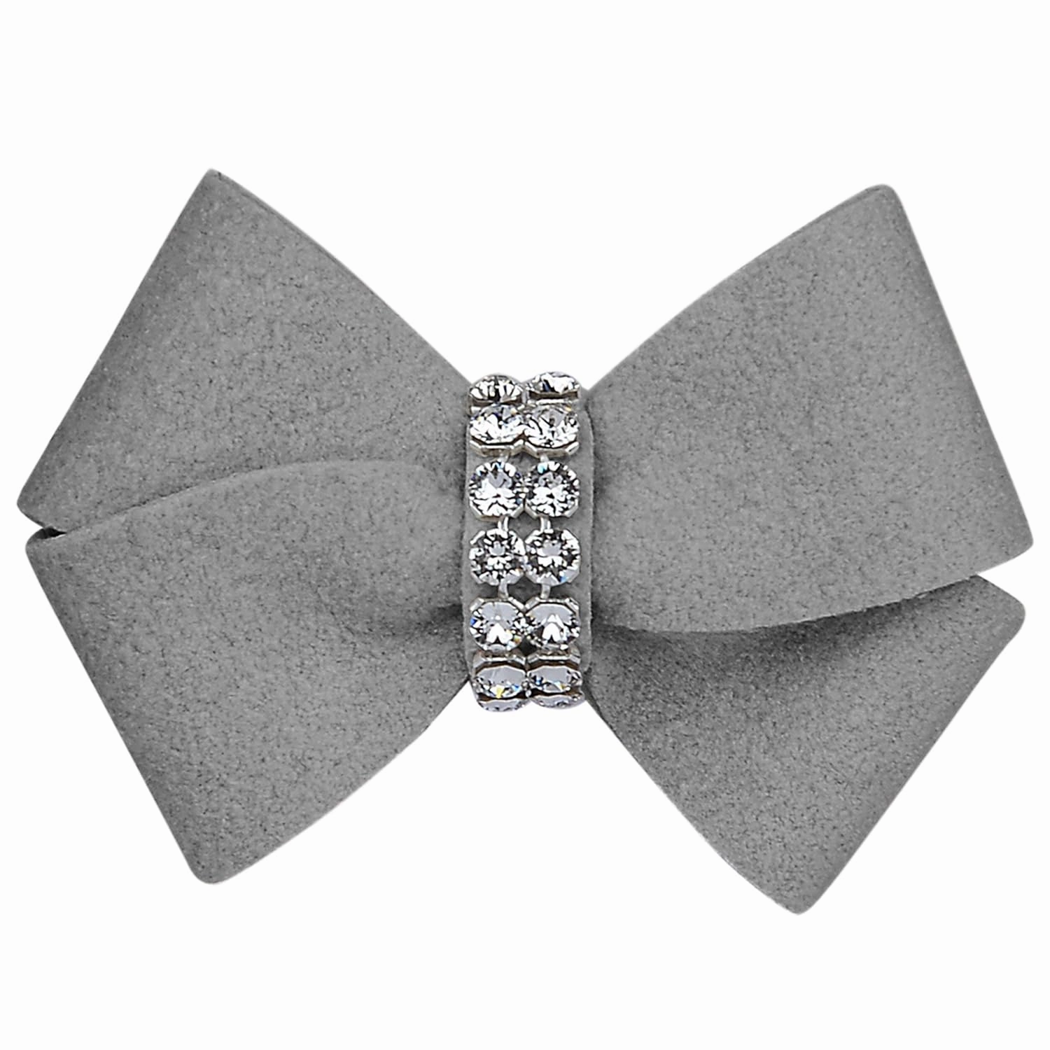 Susan Lanci Designs Cute Ultrasuede Nouveau Hair Bow with Swarovski Crystals, Accessories For Dogs, Small, Platinum