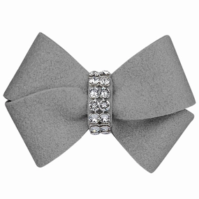 Susan Lanci Designs Cute Ultrasuede Nouveau Hair Bow with Swarovski Crystals, Accessories For Dogs, Small, Platinum