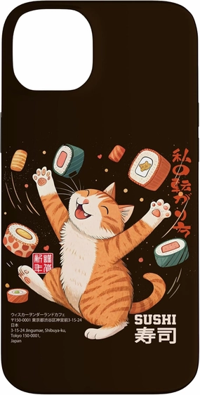 Sushi Eating Cat Lover Girls Boys Japanese Kawaii Harajuku Case for iPhone 14 Plus