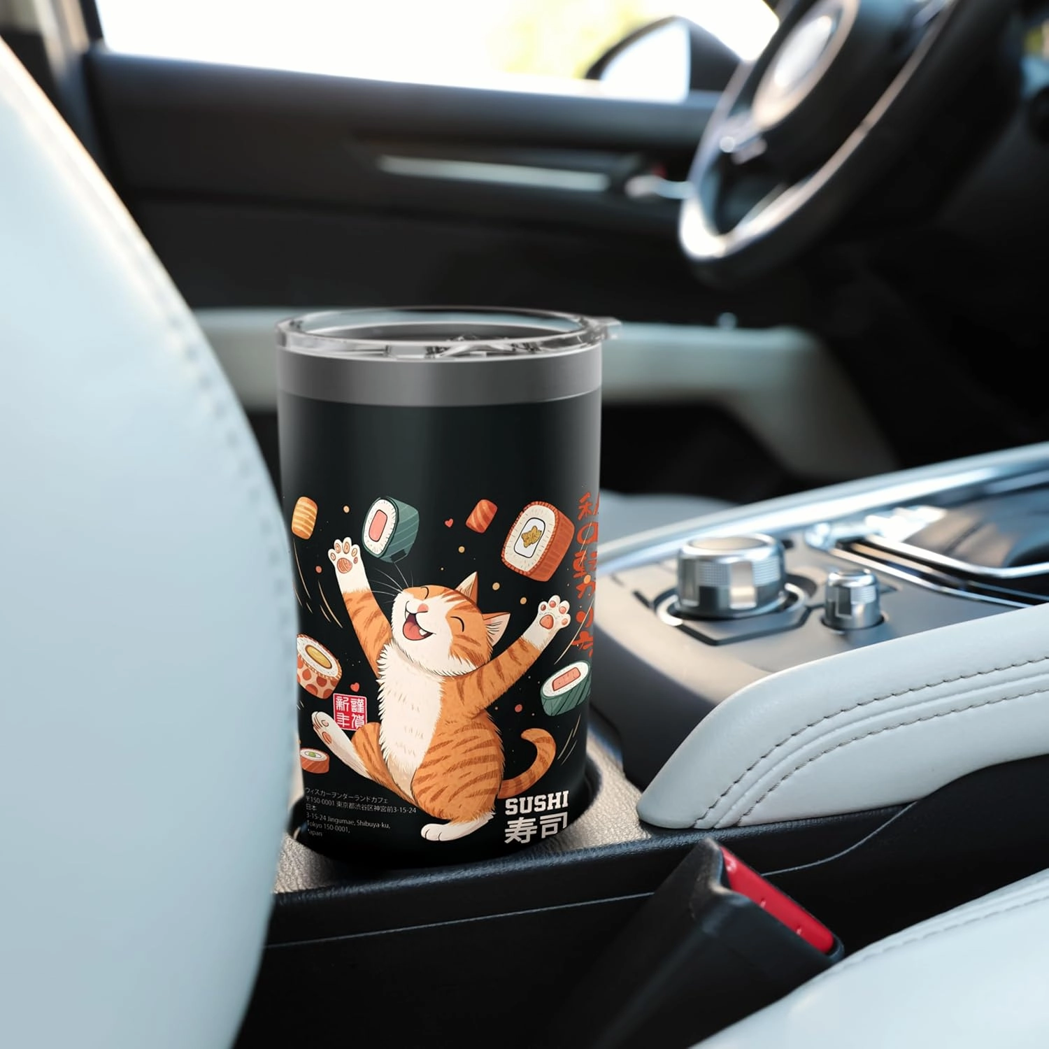 Sushi Eating Cat Lover Girls Boys Japanese Kawaii Harajuku Stainless Steel Insulated Tumbler