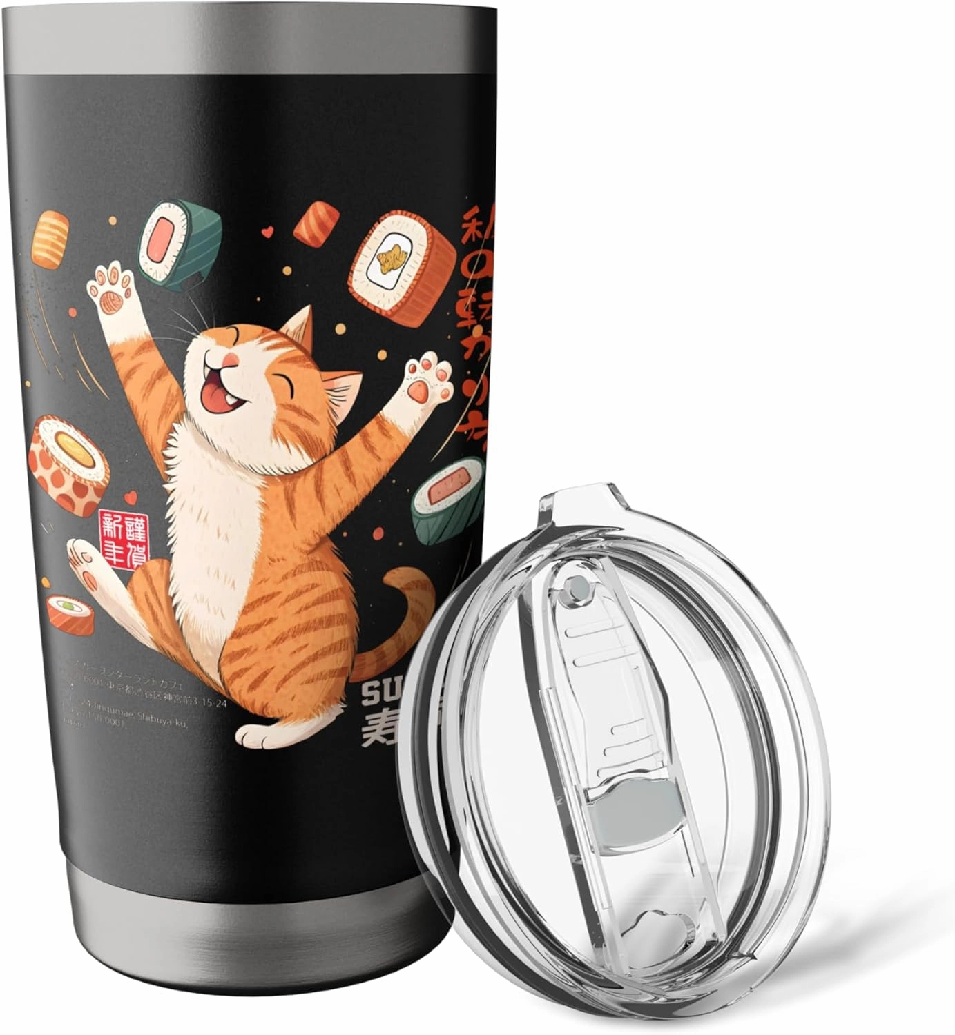 Sushi Eating Cat Lover Girls Boys Japanese Kawaii Harajuku Stainless Steel Insulated Tumbler