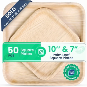 Sustainable Plates 10 Inch and 7 Inch (50 pcs) Like Bamboo Plates Disposable– 100% Compostable & Biodegradable, Eco Friendly, Better than Wood and Paper Set for Dinner and Appetizers