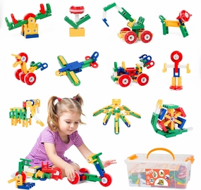 SWER 200Pcs 3D Building Block Toys, Creative Interlocking Connecting Kit, Multicolor STEM Interlocking Toy Set, Montessori Toys for Preschool Kids, Building Toys for Kids Ages