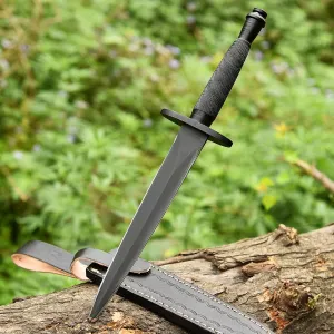 Sykes Fairbairn US Army Double-Edged V42 Military Best Dagger Knife WWII Collectible knives With Leather Sheath (Black Steel)
