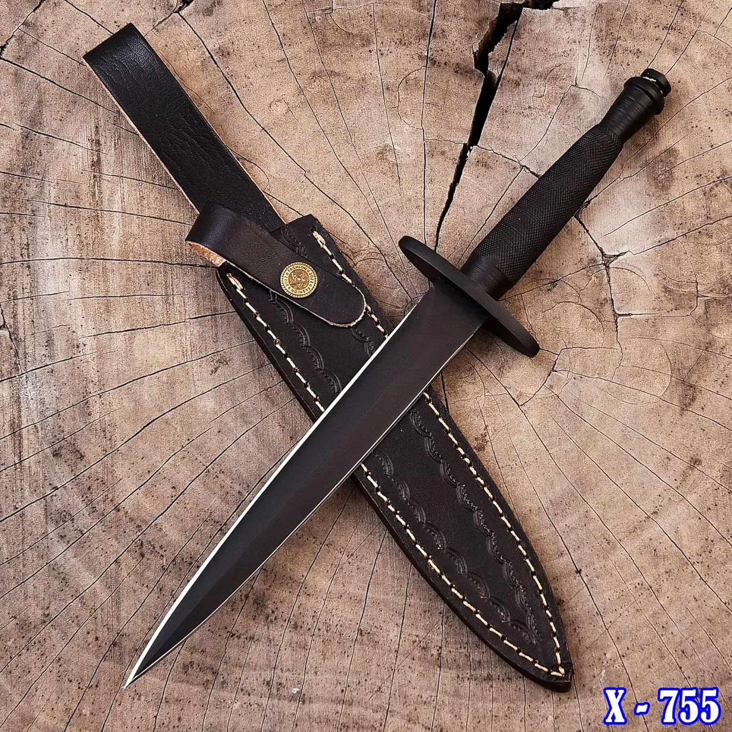 Sykes Fairbairn US Army Double-Edged V42 Military Best Dagger Knife WWII Collectible knives With Leather Sheath (Black Steel)