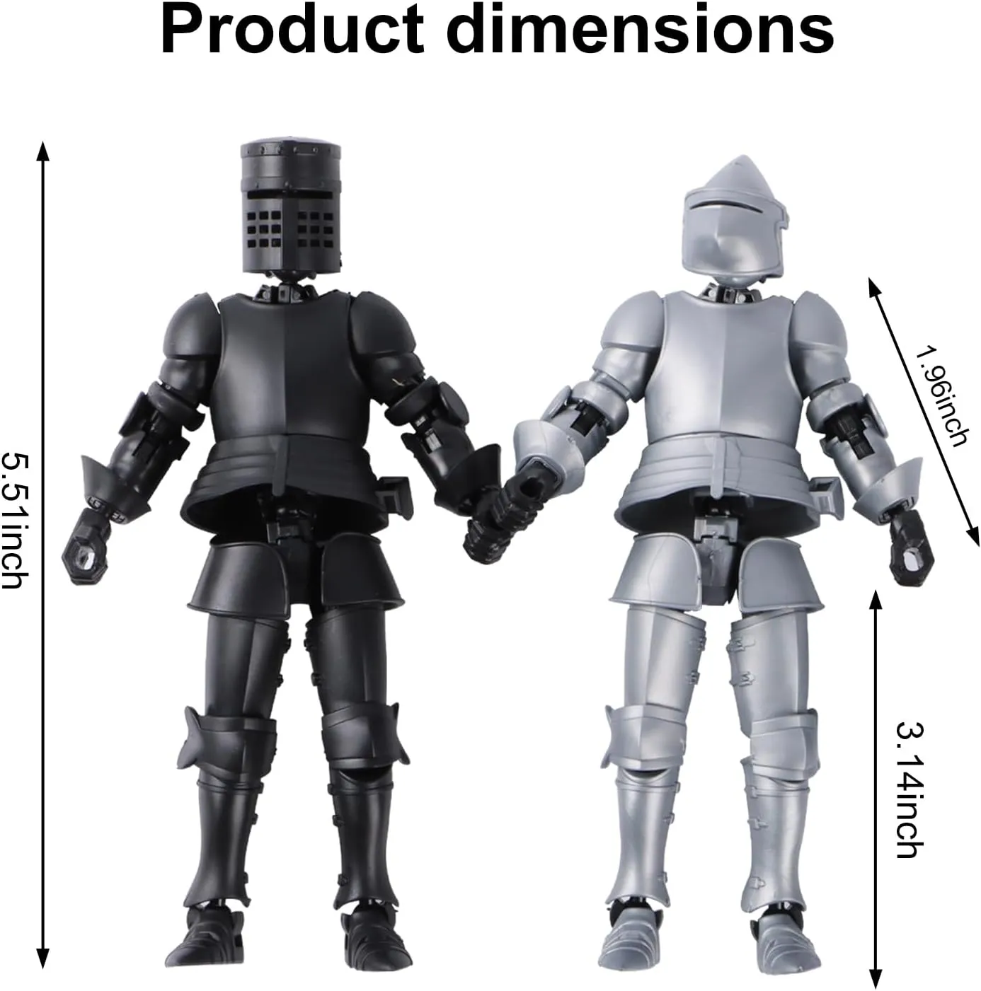T13 Medieval Knight Action Figure | 2-Pack 5.5 inches | Completely Assembled | Magnetic Design | with Stand, Suitable for Executive Desk Toys | Black & Snow White