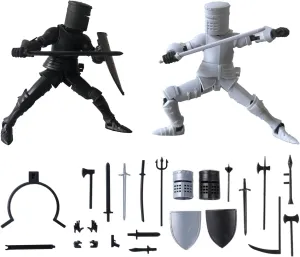 T13 Medieval Knight Action Figure | 2-Pack 5.5 inches | Completely Assembled | Magnetic Design | with Stand, Suitable for Executive Desk Toys | Black & Snow White