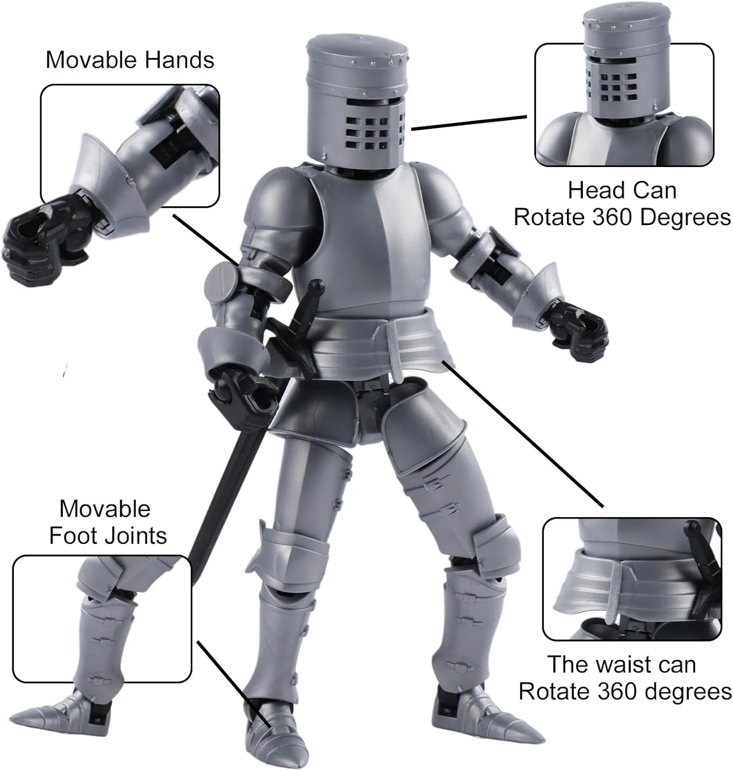 T13 Medieval Knight Action Figure | 2-Pack 5.5 inches | Completely Assembled | Magnetic Design | with Stand, Suitable for Executive Desk Toys | Black & Snow White