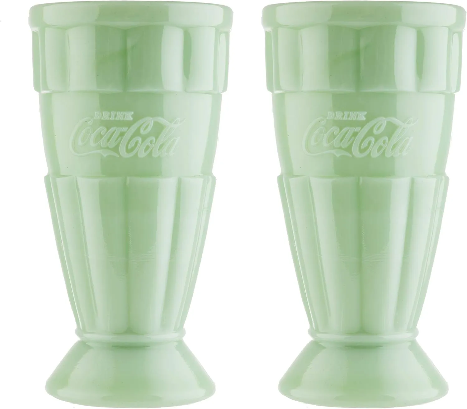 Tablecraft Coca-Cola Jadeite Malt Cup 16 oz, Set of 2, Green