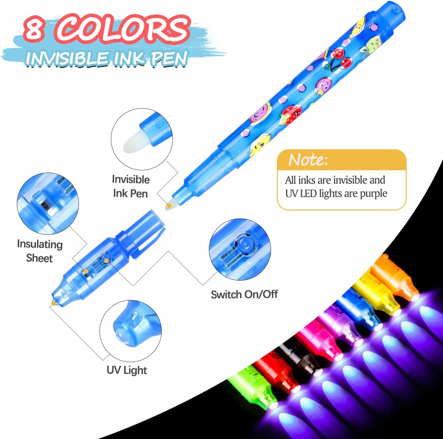 TAFULOR Invisible Ink Pen for Kids, Birthday Party Favors for Girls Boys, Spy Pens with UV Light Secret Message Magic Markers, Goody Bag Stuffers Toys for 6-12 Year Old Girls Boys Gift (16PCS)